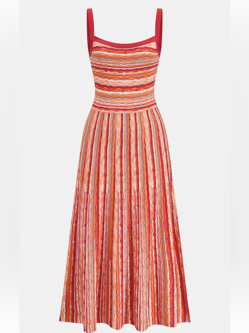 Commense Colorful Stripe Knit Slip Midi Dress